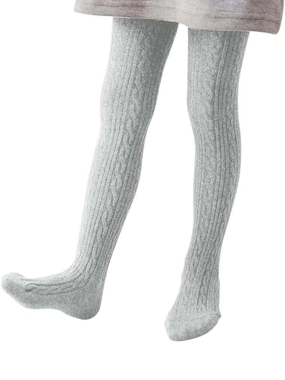 grey Girls Cable Knit Pantyhose Solid Color Stockings Tights (5-6 Y, 115 cm)